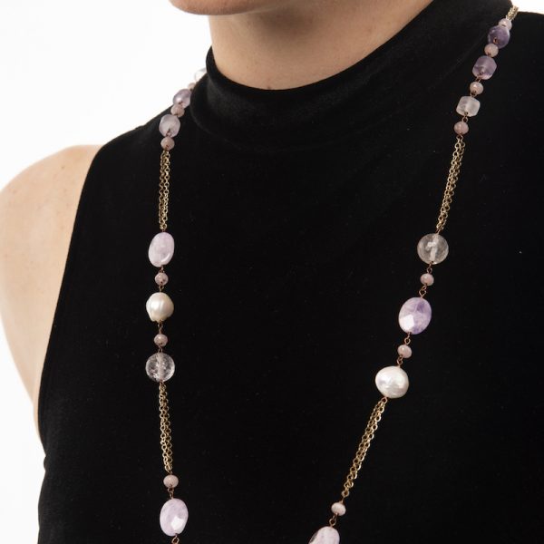 adriana galli collana lunga perle e pietre