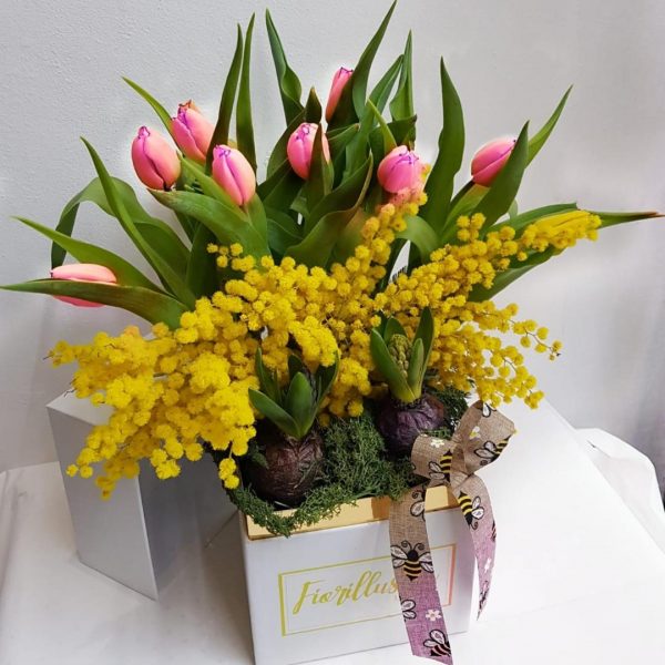 #respect box luxury mimosa tulip giacinti pink fiorillusion a domicilio con cosaporto
