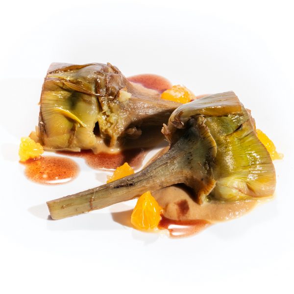 Carciofi, olive nere e mandarino dello Chef Matias Perdomo di ROC consegna a domicilio con Cosaporto