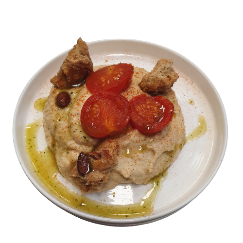 Hummus di ceci con melanzane arrosto e pomodorini