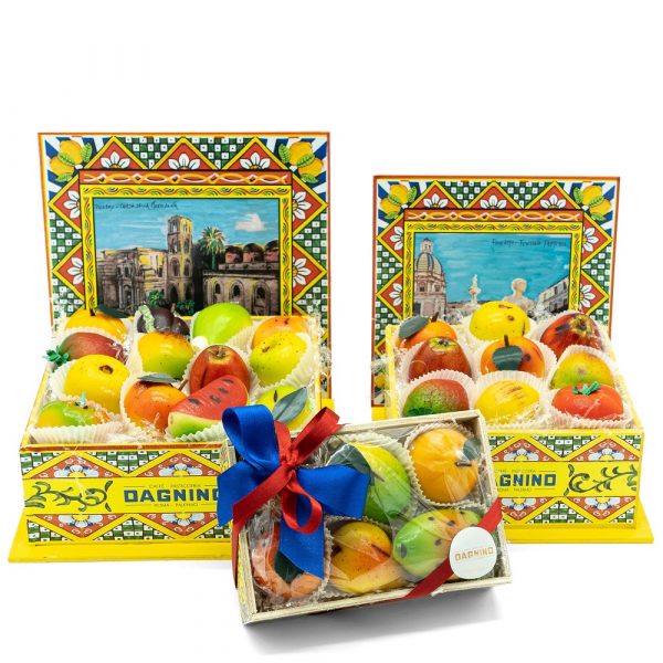 Scatole in legno siciliane con frutta Martorana Pasticceria Dagnino consegna a domicilio con cosaporto