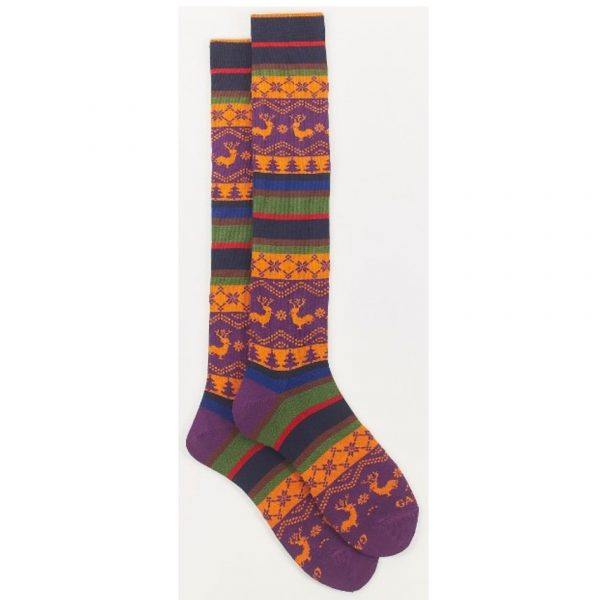 Calze lunghe donna cotone blu royal fantasia greca natalizia Gallo 1927 consegna a domicilio con cosaporto