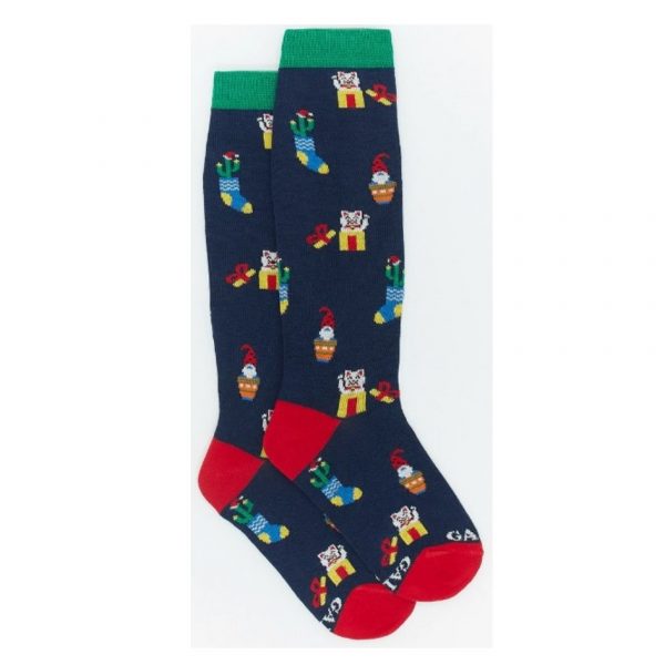 Calze lunghe bambino cotone blu royal fantasia oggetti natalizi Gallo 1927 consegna a domicilio con cosaporto