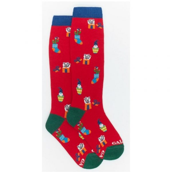 Calze lunghe bambino cotone rosso fantasia oggetti natalizi Gallo 1927 consegna a domicilio con cosaporto