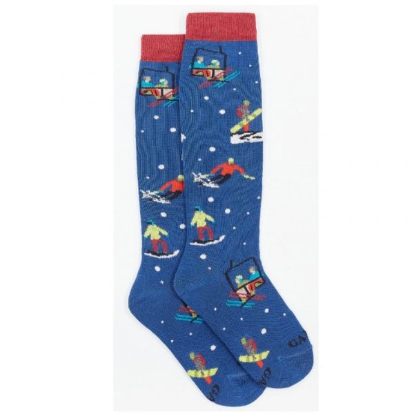 Calze lunghe bambino cotone blu prussia fantasia sciatori Gallo 1927 consegna a domicilio con cosaporto