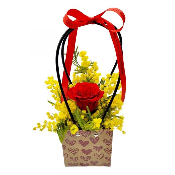 Borsetta con Mimosa e Rosa Rossa - Dimensioni Flowers