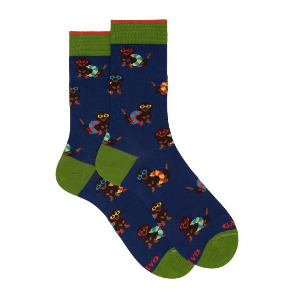 Calze corte uomo cotone leggero blu royal fantasia cani - Gallo 1927