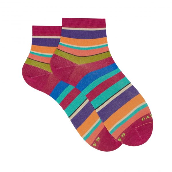 Calze corte donna cotone leggerissimo piombo righe multicolor - Gallo 1927