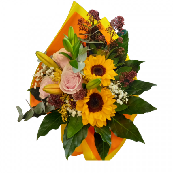 Bouquet di fiori misti di stagione con girasoli Fiorista Borsari